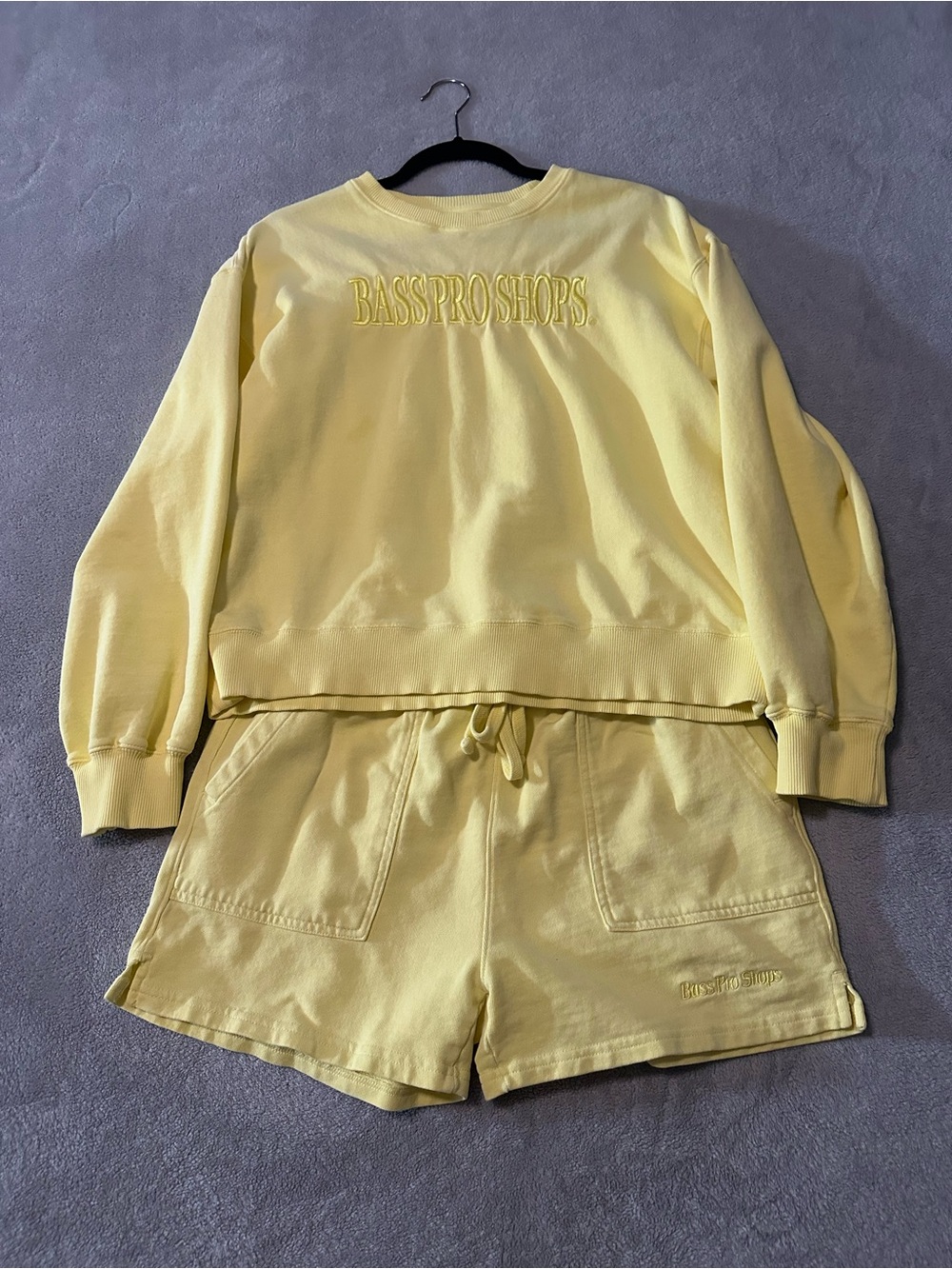 Cotton Bass Pro Lounge Set - Pale Yellow Embroidered Sweatshirt and Shorts